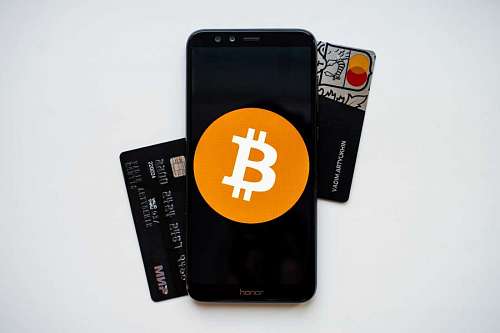 coin Wallet, Credit cards and bitcoin logo, Cryptocurrency concept