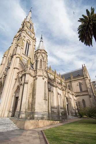 Gothic facade of the Mercedes Cathedral in Buenos Aires, Argentina