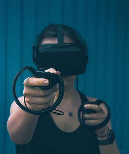 close-up of woman using virtual reality
