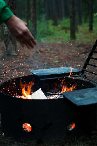 Man warming his hands in a fire