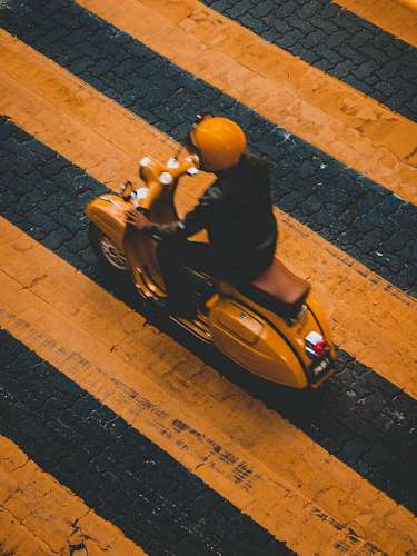 crossing Motorcycle overhead view on pedestrian crossing