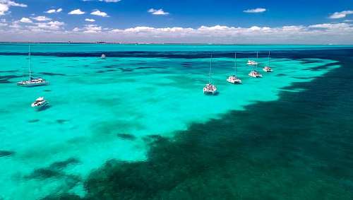 mexico-culture Aerial landscape of the sea near the coast in Cancun, Mexico, Caribbean