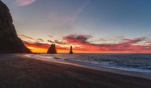 Sunset landscape on an Iceland beach