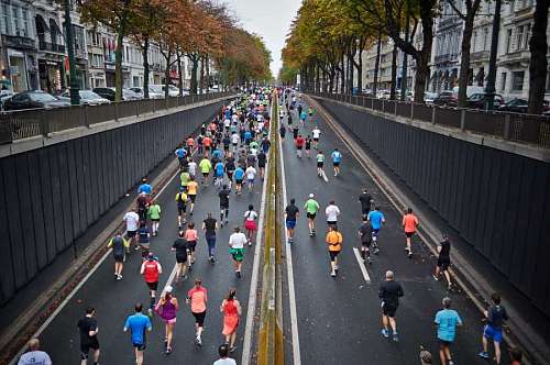 aerial view from a bridge of a marathon
