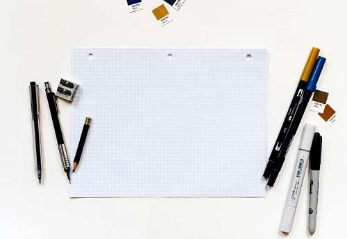 diagram close-up of materials to draw with a white background