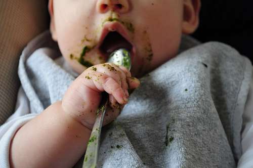 month a person, boy, drink, front view, spoon, food, eat