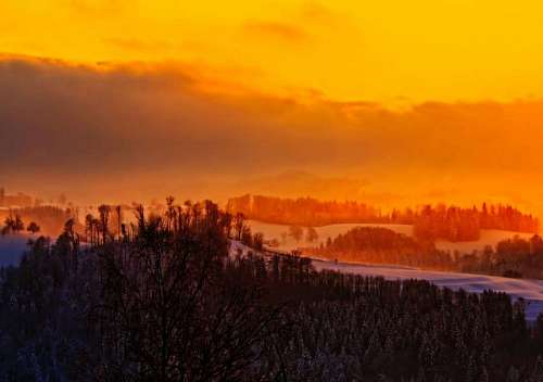 Mountains landscape at sunset with coppery colors