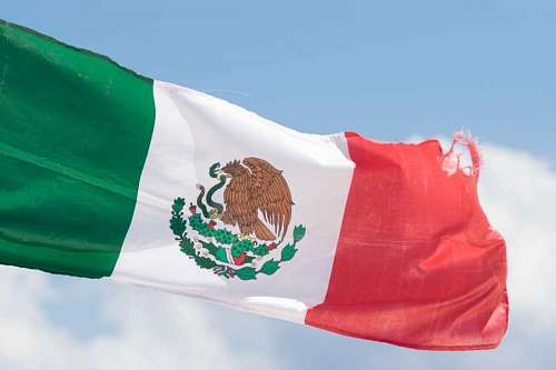 digitally-generated-image Flag of Mexico Flaming with Blue Sky