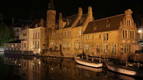 netherlands Night view in the city of Bruges, Netherlands