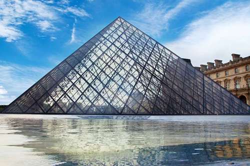 Louvre museum with the famous glass pyramid 