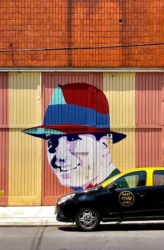 singer Mural depicting Tango Singer Carlos Gardel in front of a Taxi in Buenos Aires, Argentina