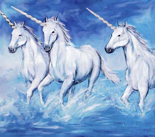 Oil painting of unicorns