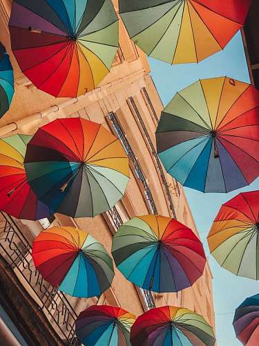 conceptual-symbol Lots of umbrellas coloring the sky in the city of Agueda, Portugal