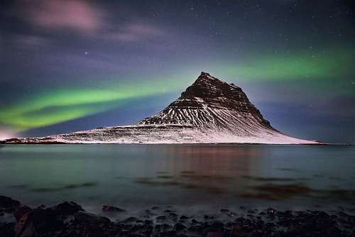 Iceland Landscape with Aurora Borealis