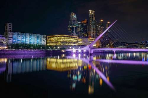 Women's Bridge in Puerto Madero, Buenos Aires at night