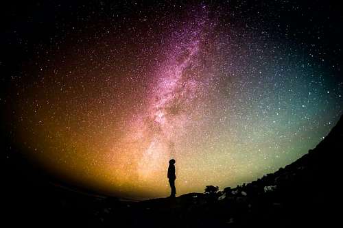 staring Man looking at the night sky full of stars and the milky way