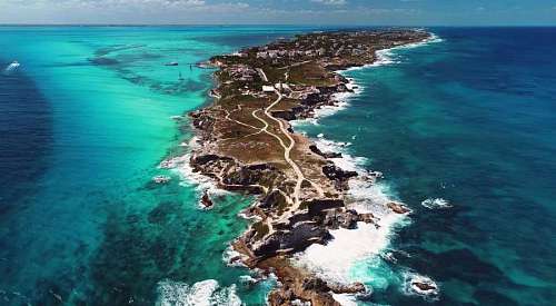 coastal Aerial view of a small coastal area in Cancun, Mexico, Caribbean