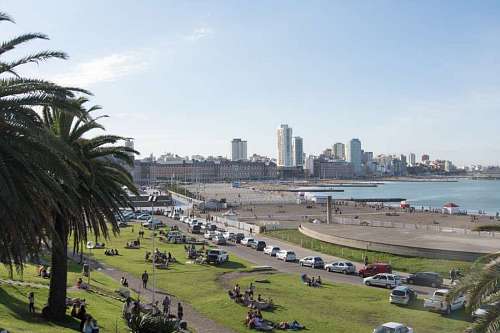 atlantic perspective of the coast of Mar del Plata  with part of the city skyline in the background