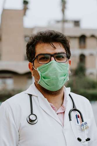close-up of a doctor with protective measures