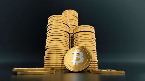 Stack of bitcoin coins, cryptocurrency concept