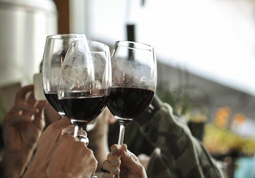 Group of friends toasting for new year  2018  with wine glasses