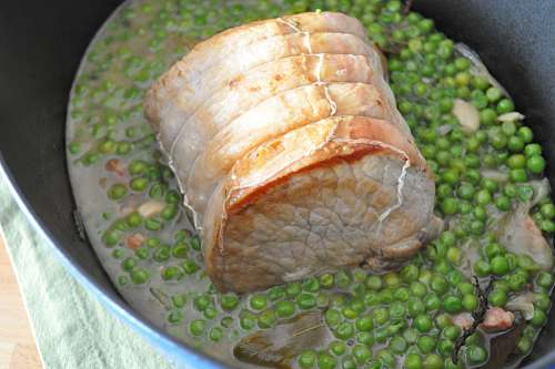 food, dish, gourmet, meat, pork loin, pea, peas, c