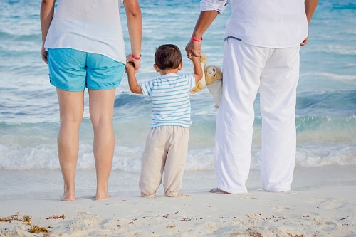 teddy-bear Family together on the beach