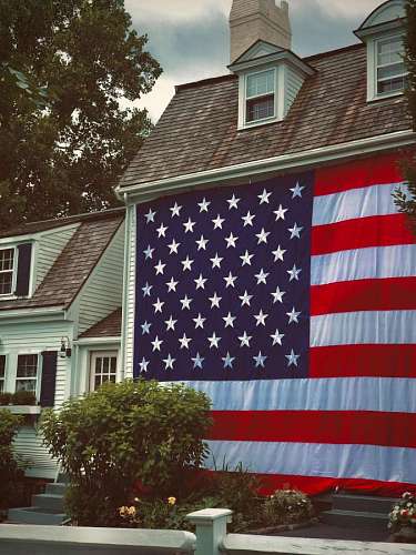 House with USA flag on facade