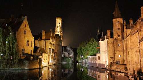 netherlands Night view in the city of Bruges, Netherlands