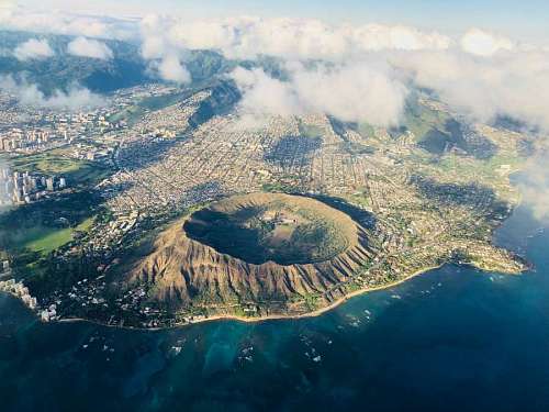 Crater on island of Hawaii aerial view