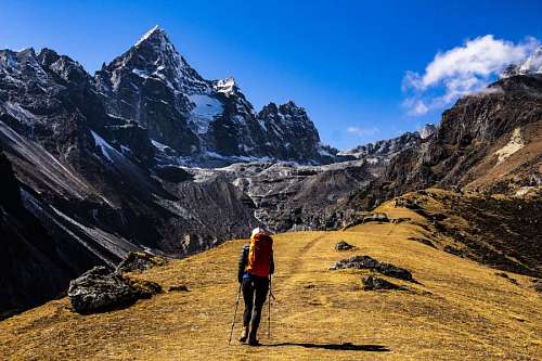himalayas Mountaineer climbing the top of Mount Everest in Nepal