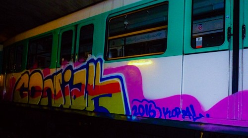 wagon Graffiti on train made by Coñak