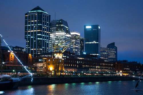Night view at the waterfront in Puerto Madero, Buenos Aires Argentina
