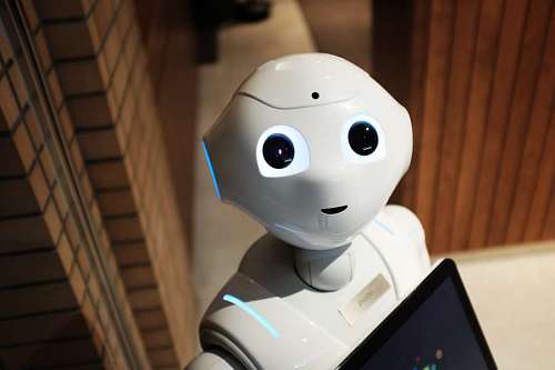 mind Portrait of a modern futuristic robot staring at the camera