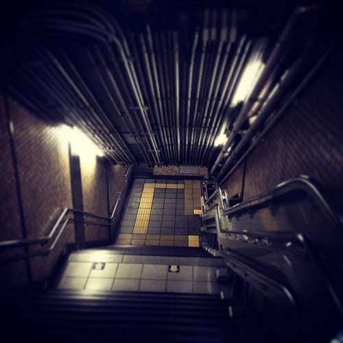 stairs, steps, subway, metro, down, night, light, 