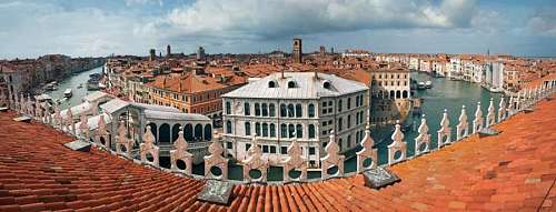 Panoramic view of rooftops in Venice, Italy