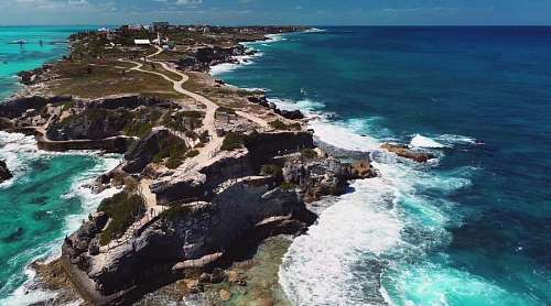 mexico-culture landscape of a small cliff on the coast of Cancun, Mexico, Caribbean