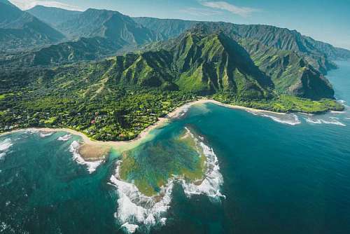 Aerial landscape of the coasts of Hawaii
