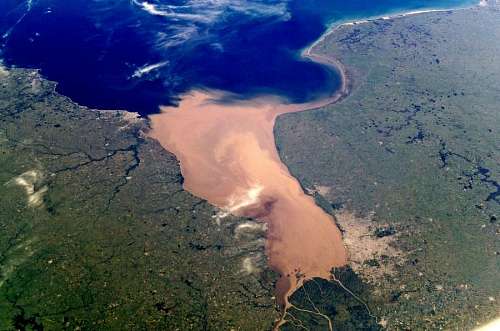 Aerial view of the Rio de la Plata in Buenos Aires, Argentina