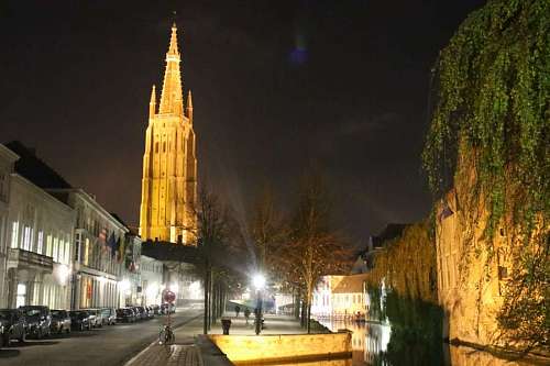 netherlands Night view in the city of Bruges, Netherlands