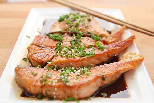 salmon Salmon with teriyaki sauce