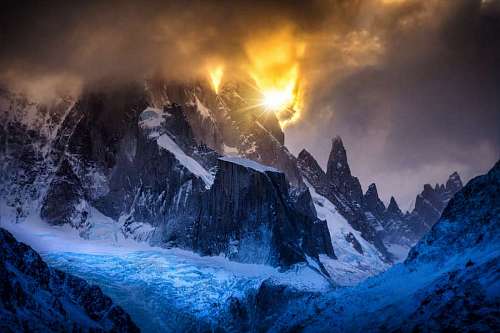 glacier-ice-cave Ray of Sun in Cerro Fitz Roy, El Chaltén, Patagonia, Argentina
