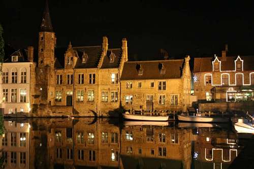 netherlands Night view in the city of Bruges, Netherlands