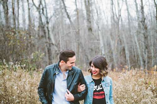 Young Couple walking in the forest