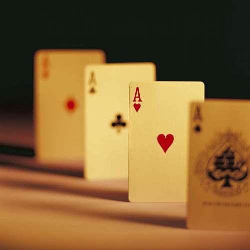 selective focus of 4 poker cards