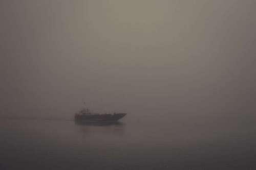 lonely ship in the mist