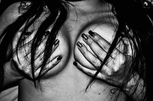 fingernail Artistic portrait of woman in black and white