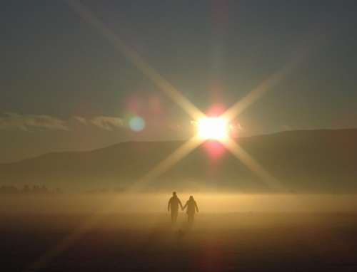 Romantic walk under the glare of the sun