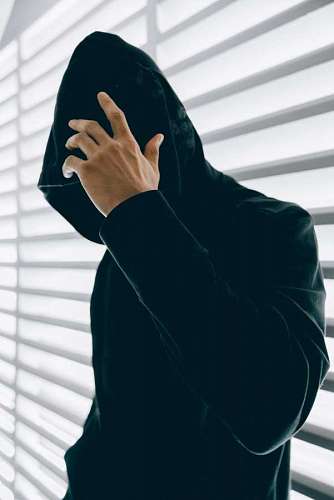 hooded-shirt black hooded man on a white background