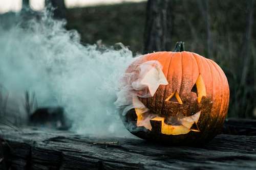 Pumpkin on halloween with smoke